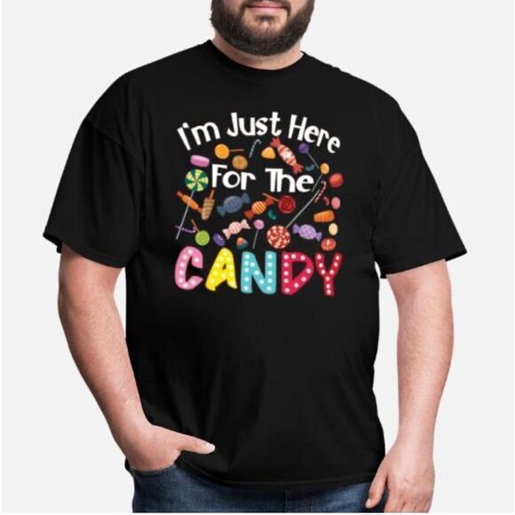 Port & Company I'm Just Here For The Candy Size Large Black Multi Graphic Tee - Picture 1 of 9